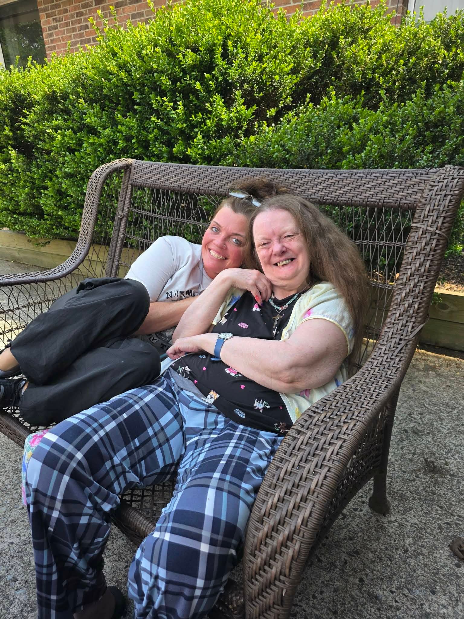 A Brookview team member and resident sharing a moment outdoors